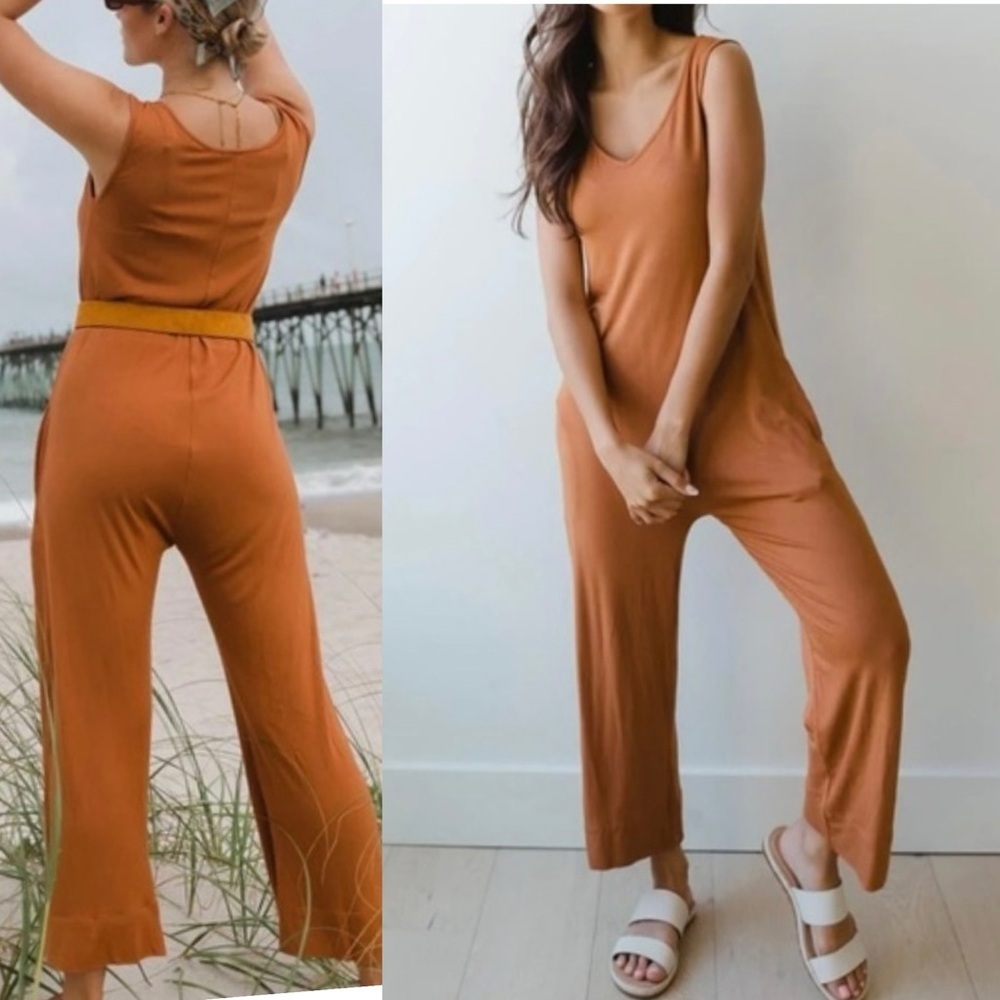 Albion Fit Yes Please Playsuit jumpsuit romper pull on pockets rust orange XS